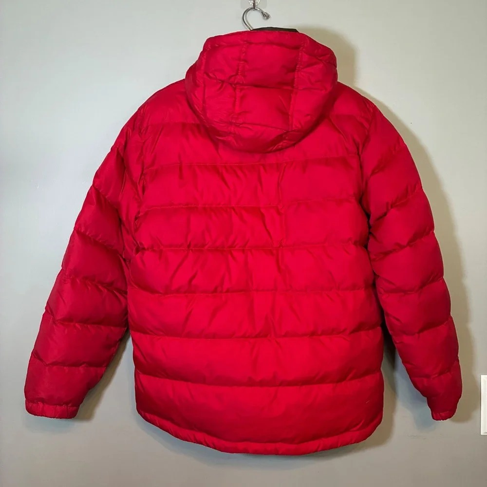 Lands' End Mens Red Hooded Puffer Jacket Coat Large 42-44 Gorpcore Ski‎ Quilted